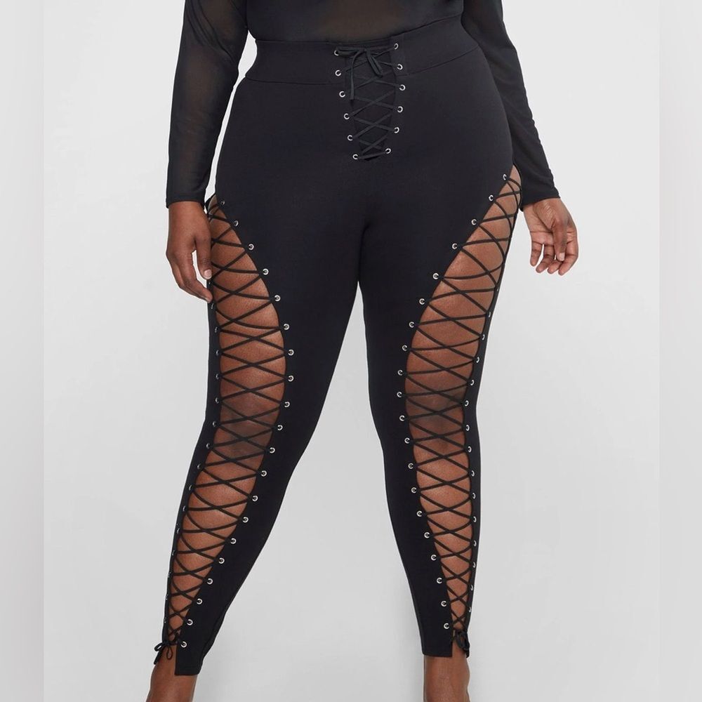 Fashion to Figure Plus Size Lace-Up Leggings - Black - Size 3 / 22 - 24 / Party